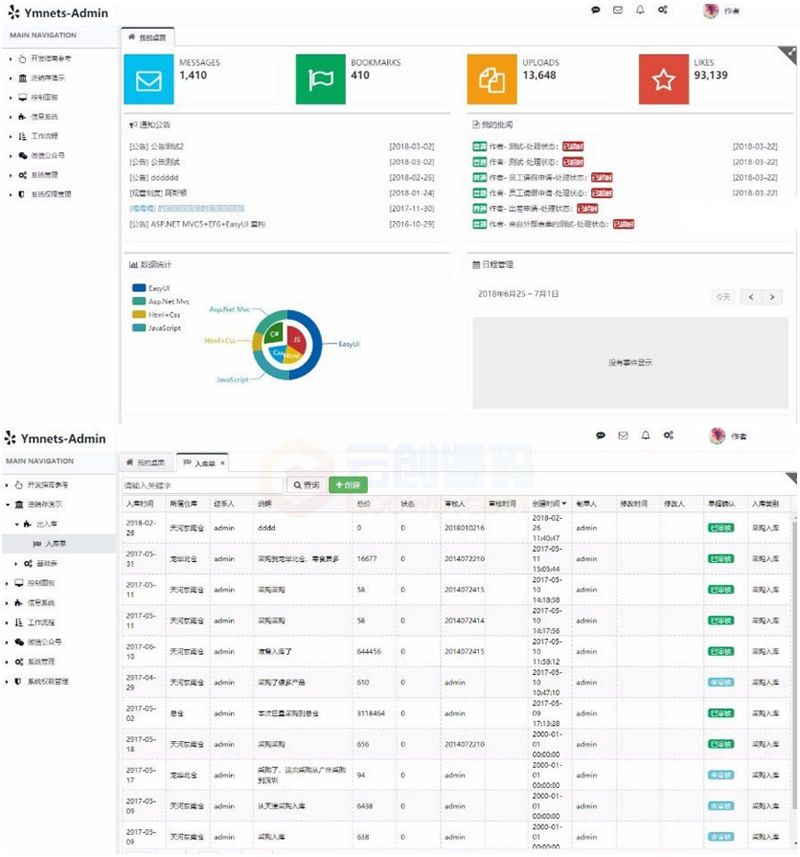 ASP.NET MVC5+EF6后台管理系统 Ymnets快速开发框架源码 带工作流