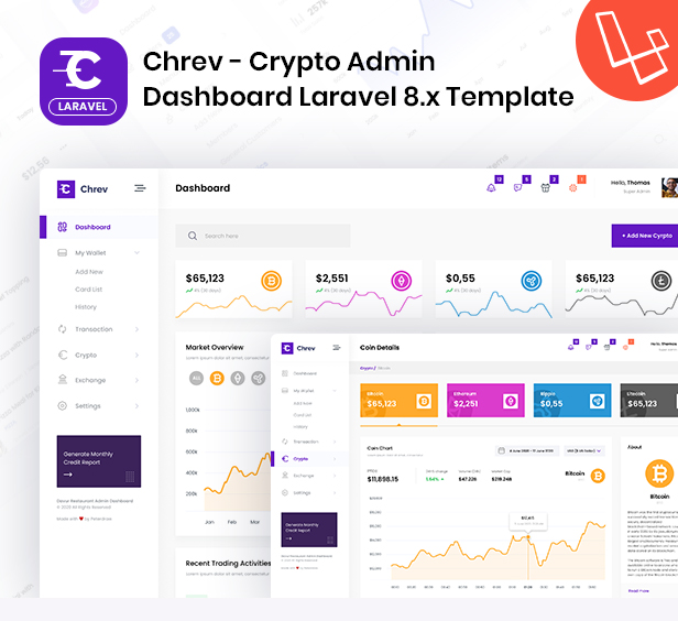 【Verhc 1.1】加密货币系统Laravel后台管理面板Boostrap模板