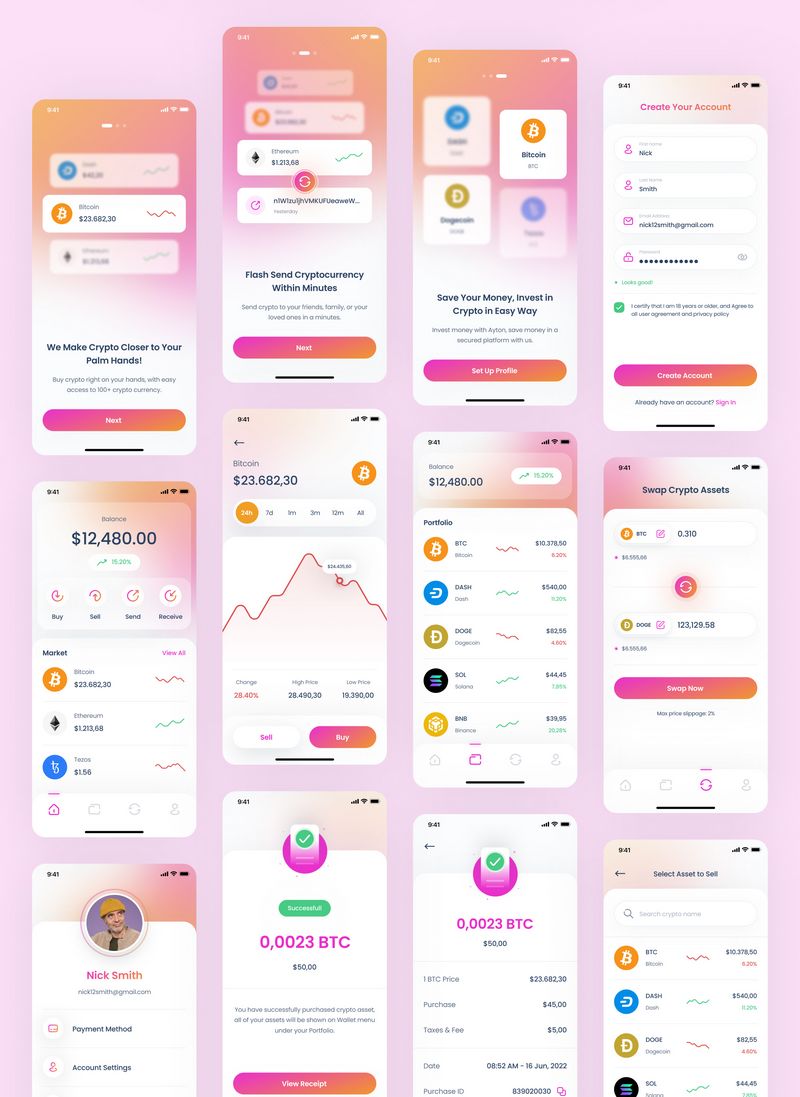 Ayton含70屏加密货币钱包应用手机APP设计UI模板