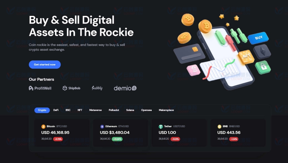Rankie含6首页50屏加密货币交易所Web前端React模板